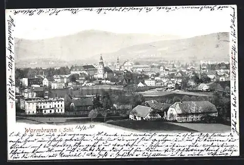 AK Warmbrunn i. Schl., Ortsansicht aus der Vogelschau