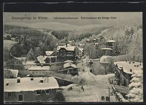 AK Schreiberhau-Mariental, Blick in die Wilhelmstrasse mit Königs Hotel