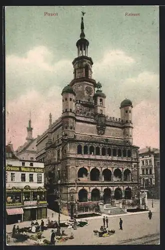 AK Posen, Strassenpartie am Rathaus