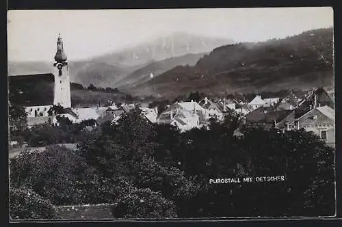 AK Purgstall an der Erlauf, Teilansicht mit Kirche und Oetscher