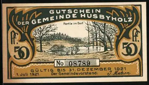 Notgeld Husbyholz 1921, 50 Pfennig, Partie im Dorf