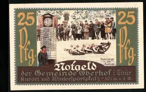 Notgeld Oberhof i. Thür. 1921, 25 Pfennig, Bobsleigh in der Kurve