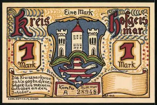 Notgeld Hofgeismar, 1 Mark, Ortsansicht von Immenhausen