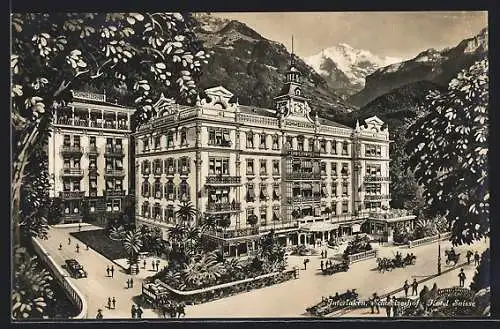 Künstler-AK Interlaken, Strassenleben am Hotel Schweizerhof