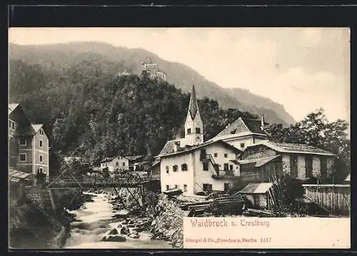 AK Waidbruck bei Trostburg, Ortspartie mit Bachbrücke und Kirche