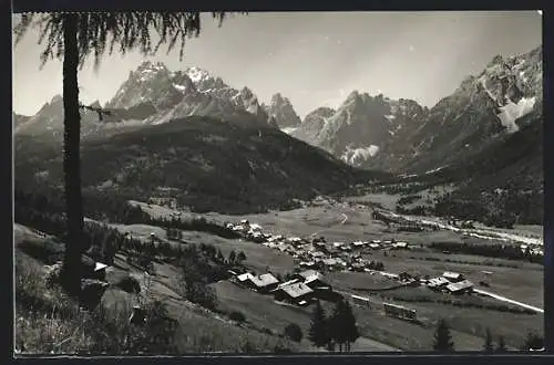 AK Moos b. Sexten, Ortsansicht mit Bergpanorama