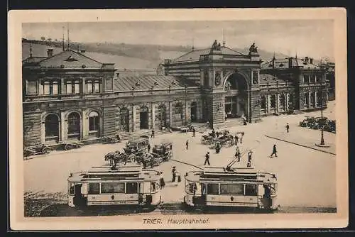 AK Trier, Strassenbahn vor dem Hauptbahnhof