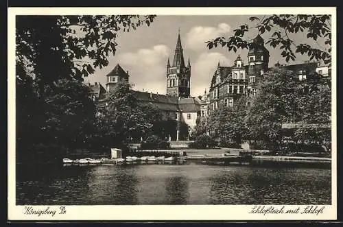 AK Königsberg /Pr., Schlossteich mit Schloss