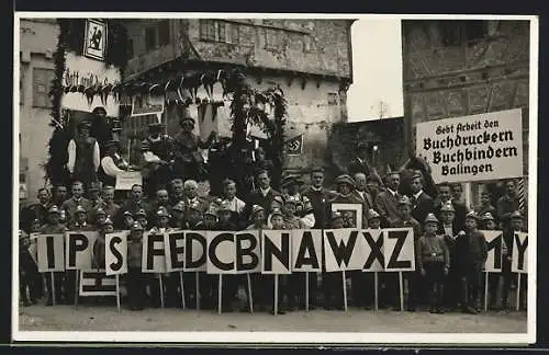 Foto-AK Balingen, Demonstration der Buchdrucker und Buchbinder, 