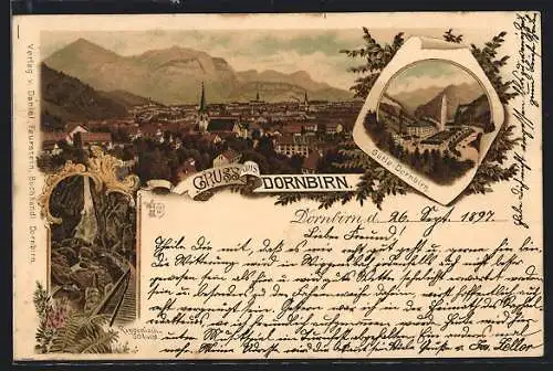 Lithographie Dornbirn, Gütle Dornbirn, Rappenloch-Schlucht, Gesamtansicht