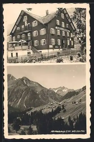 AK Mittelberg i. kl. Walsertal, Gasthaus zum Widderstein, Ortsansicht aus der Vogelschau