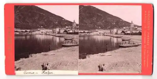 Stereo-Fotografie G. Brogi, Firenze, Ansicht Como, Blick entlang des Hafen nach der Stadt