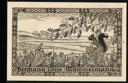 Notgeld Hemdingen, 25 Pfennig, Eichhörnchen und Vogel auf der Wiese