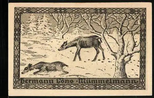 Notgeld Hemdingen, 75 Pfennig, Rehe im Schnee