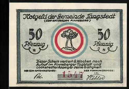 Notgeld Tangstedt, 50 Pfennig, Blick auf die Schule