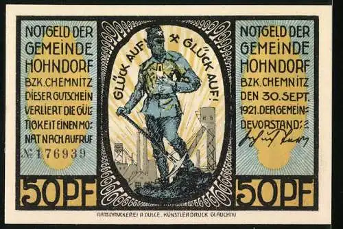 Notgeld Hohndorf 1921, 50 Pfennig, Gewerkschaft Gottessegen, Betriebsabt. Vereinigtfeld