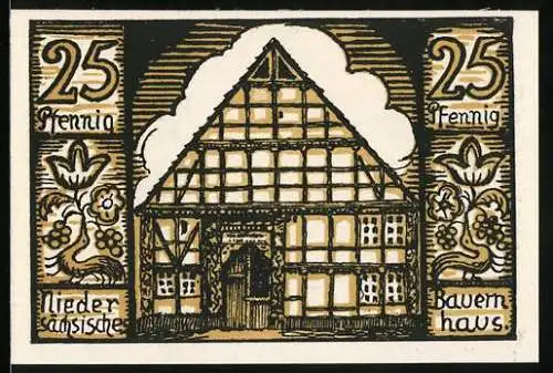 Notgeld Hofgeismar, 25 Pfennig, Niedersächsisches Bauernhaus