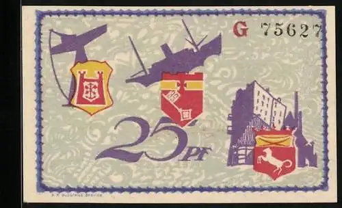 Notgeld Geestemünde 1921, 25 Pfennig, Schiff, Kran und Hochhaus mit Wappen