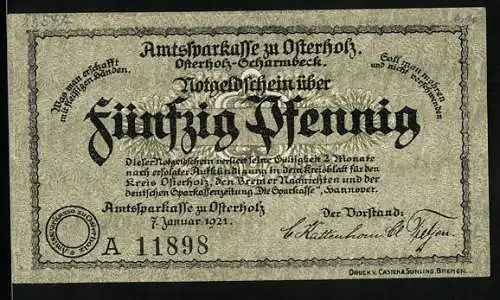 Notgeld Osterholz-Scharmbeck 1921, 50 Pfennig, Scharmbeck, Kreishaus, Ornamente