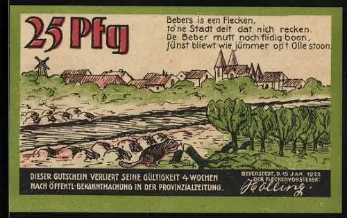 Notgeld Beverstedt 1922, Biber nagt an einem Baum am Fluss