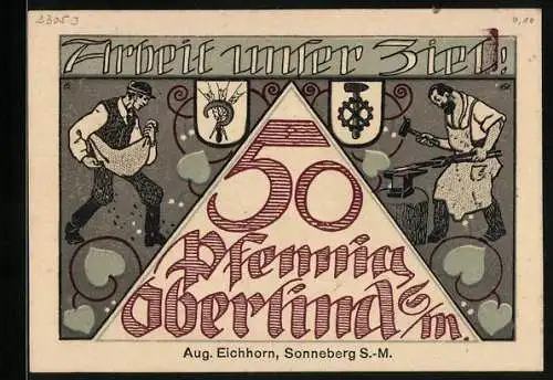 Notgeld Oberlind 1920, 50 Pfennig, Blick auf die Kirche