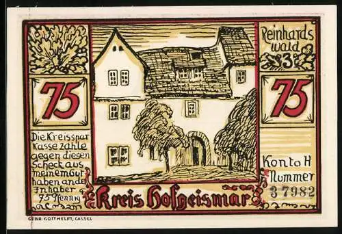 Notgeld Reinhardswald, 75 Pfennig, Sababurg, Rathaus