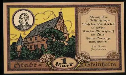 Notgeld Steinheim 1921, 1 Mark, Rathaus, Stadtsparkasse