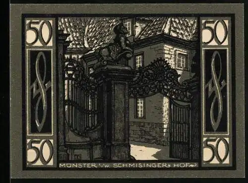 Notgeld Münster 1921, 50 Pfennig, Offenes Tor zum Schmisinger Hof