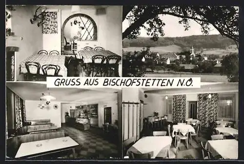 AK Bischofstetten, Gesamtansicht, Gasthaus Innenansicht