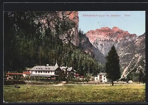 AK Schluderbach /Ampezzo, Ortansicht mit Gebirge