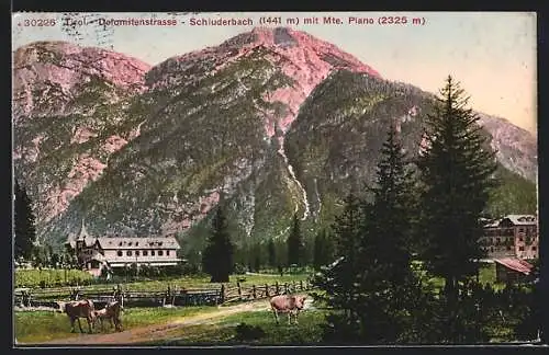 AK Schluderbach, Panorama mit Monte Piano