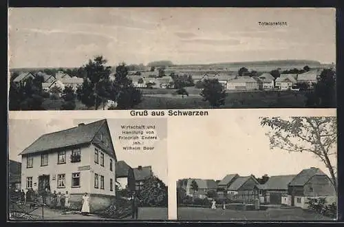 AK Schwarzen, Gasthaus und Handlung von Friedrich Enders, Ortspartie, Totalansicht