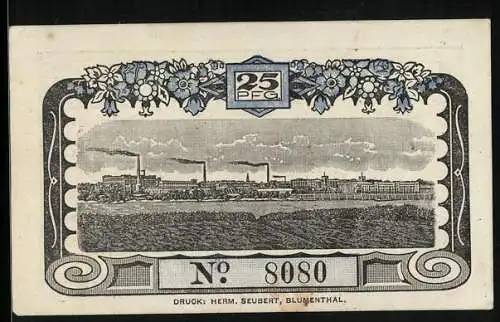 Notgeld Blumenthal /Hann. 1920, 25 Pfennig, Rathaus und Industriegebiet