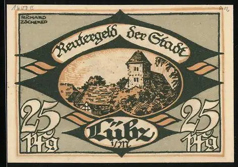 Notgeld Lübz i. M., 25 Pfennig, Zwei Metallarbeiter