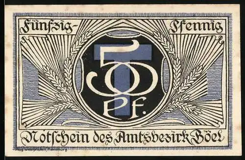 Notgeld Böel, 50 Pfennig, Ornamentik aus Getreide