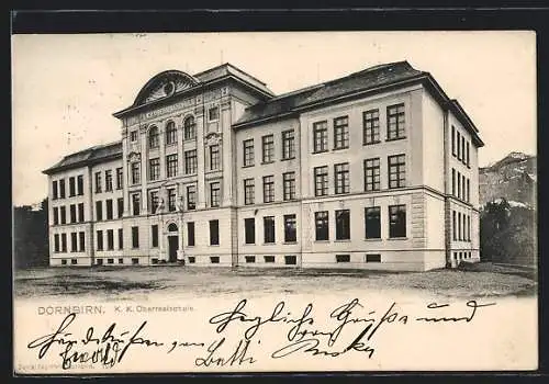 AK Dornbirn, K. K. Oberrealschule mit Bergblick