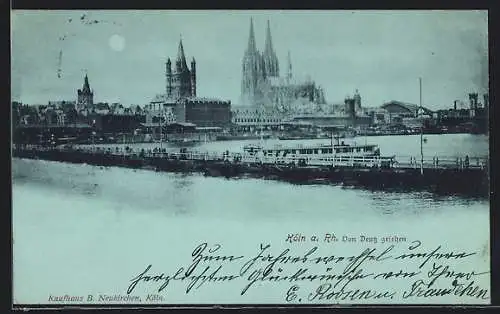 Mondschein-AK Köln a. Rh., Dampfer und Dom von Deutz gesehen