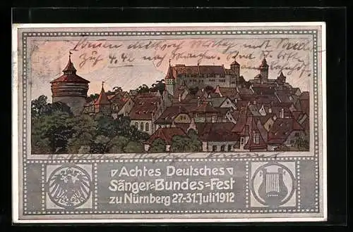 Künstler-AK Nürnberg, 8. Deutsches Sänger-Bundes-Fest vom 27.-31. Juli 1912