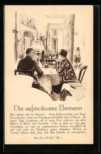 AK Zeitungskarte, Der aufmerksame Ehemann, Aus der Woche Nr. 7