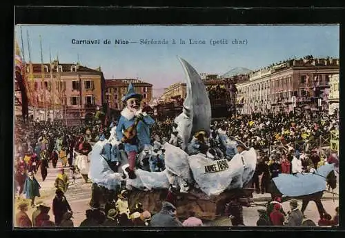 AK Nice, Carnaval 1928, Serenade a la Lune, Festwagen im Fasching