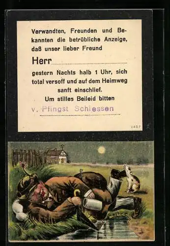 AK Säufer mit Bierkrug schläft im Freien