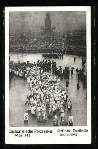 AK Wien, Eucharistische Prozession 1912, Kardinäle, Erzbischöfe, Bischöfe