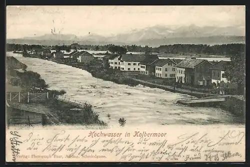 AK Kolbermoor, Uferpartie bei Hochwasser