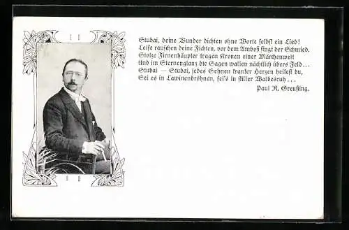 AK Paul R. Breussing, Portrait mit Gedichttext