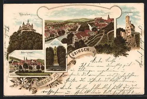 Lithographie Tübingen, Bebenhausen, Hohenzollern, Lichtenstein