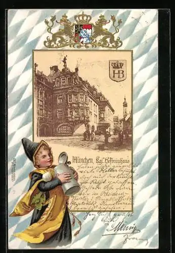 Passepartout-Lithographie München, Königliches Hofbräuhaus, Münchner Kindl, Wappen