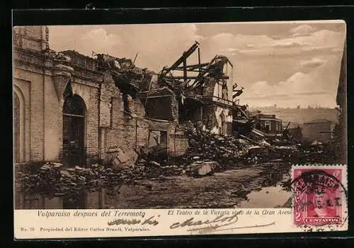 AK Terremoto, Valparaiso despues del Terremoto, durch Erdbeben zerstörtes Theater