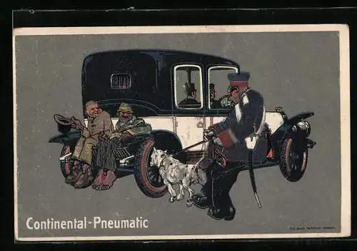 AK Reklame für Auto Continental-Pneumatic, Wache mit Spürhund am Auto