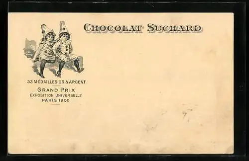 AK Paris, Grand Prix Exposition Universelle 1900, Chocolat Suchard, zwei Harlekin