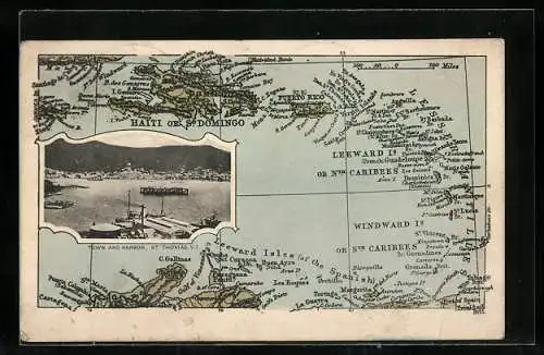 AK St. Thomas, Town and Harbor, map of the island and its surroundings